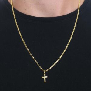 Colar Masculino Piastrine e Cruz Lisa banho ouro 18k - CL-003
