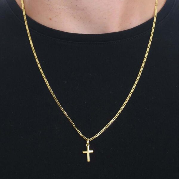 Colar Masculino Piastrine e Cruz Lisa banho ouro 18k - CL-003