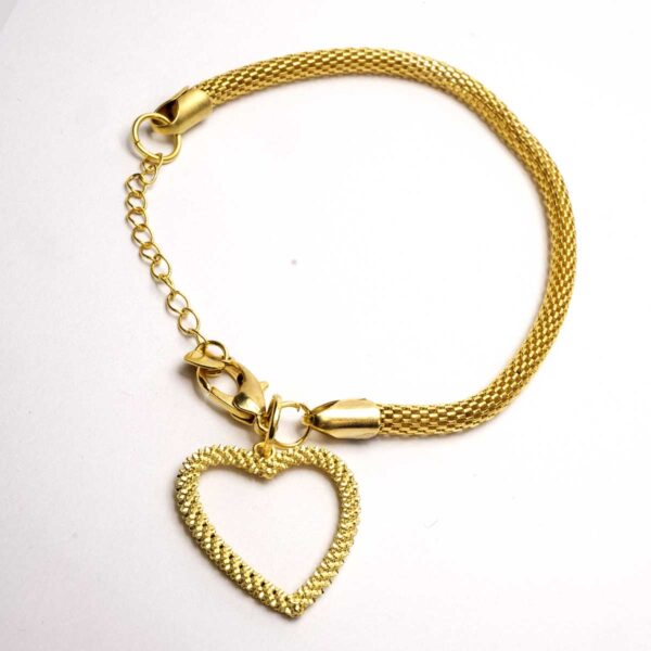 Pulseira banhada a ouro 18k + ping. de coração diamantado PUL-017 - Image 3