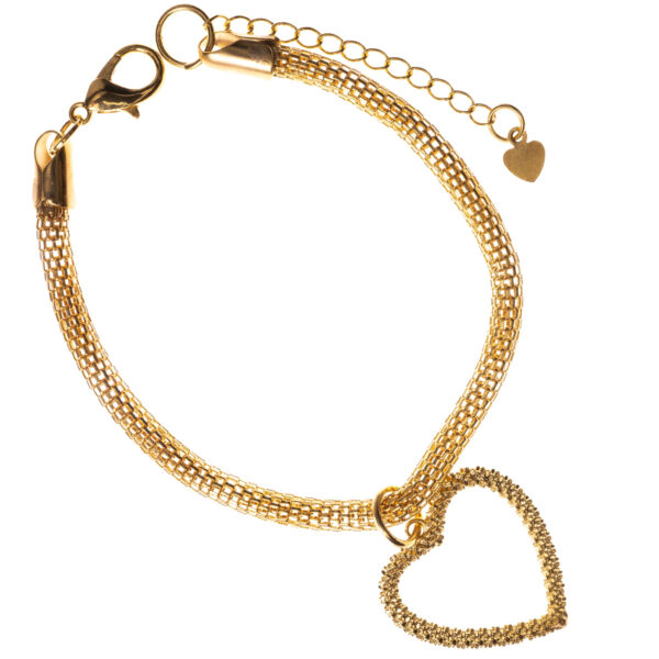 Pulseira banhada a ouro 18k + ping. de coração diamantado PUL-017 - Image 2