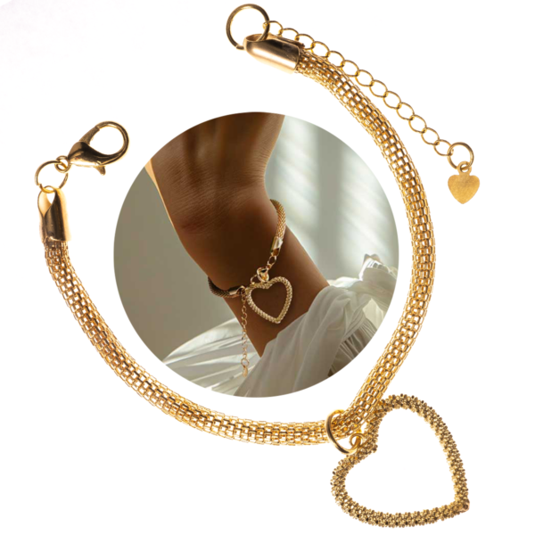 Pulseira banhada a ouro 18k + ping. de coração diamantado PUL-017 - Image 10
