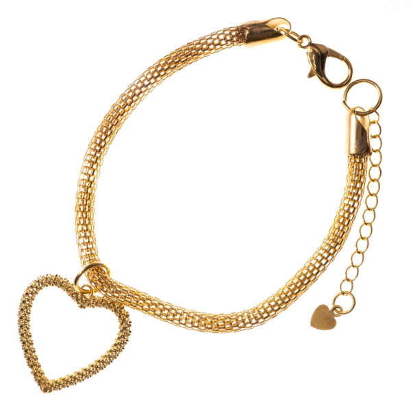 Pulseira banhada a ouro 18k + ping. de coração diamantado PUL-017 - Image 9