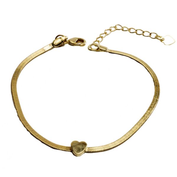 Pulseira de fita rabo de rato com coração banhada a ouro 18k PUL-026 - Image 3