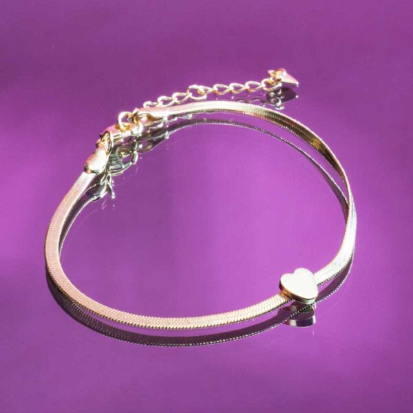 Pulseira de fita rabo de rato com coração banhada a ouro 18k PUL-026 - Image 4