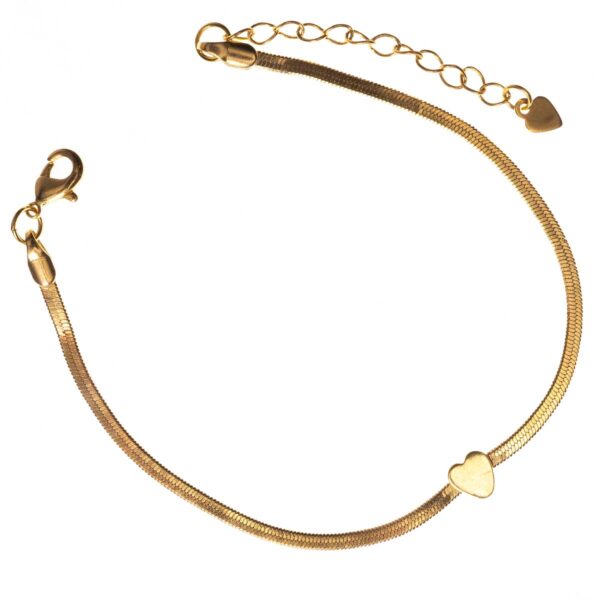 Pulseira de fita rabo de rato com coração banhada a ouro 18k PUL-026