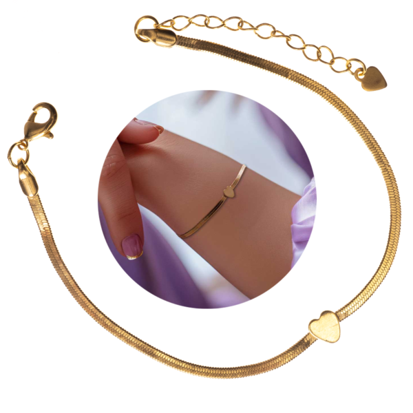 Pulseira de fita rabo de rato com coração banhada a ouro 18k PUL-026 - Image 7