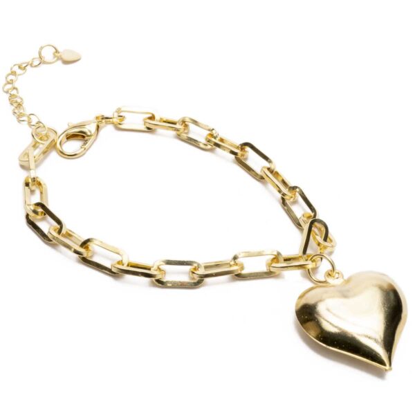 Pulseira Elo Cadeado banhado a ouro 18k + ping. coração PUL-019 - Image 2