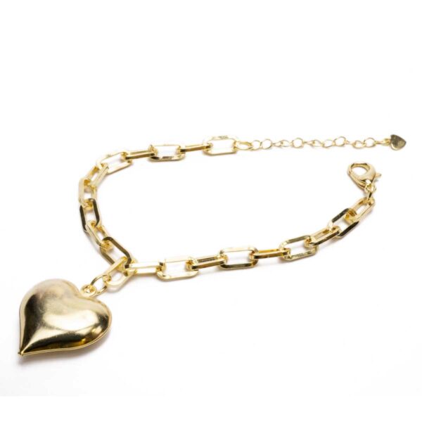 Pulseira Elo Cadeado banhado a ouro 18k + ping. coração PUL-019 - Image 3