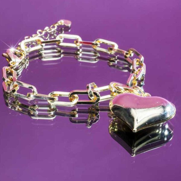 Pulseira Elo Cadeado banhado a ouro 18k + ping. coração PUL-019 - Image 5