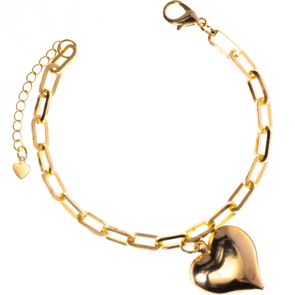 Pulseira Elo Cadeado banhado a ouro 18k + ping. coração PUL-019