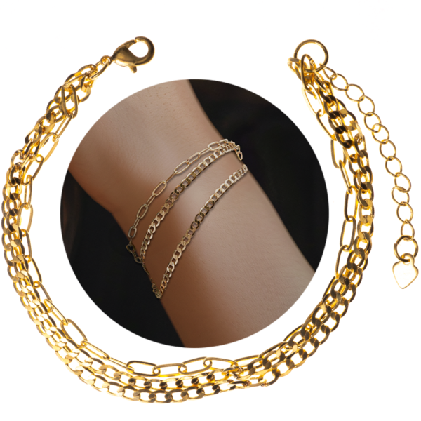 Pulseira Tripla corrente banhada a ouro 18k Semijoia PUL-022 - Image 4